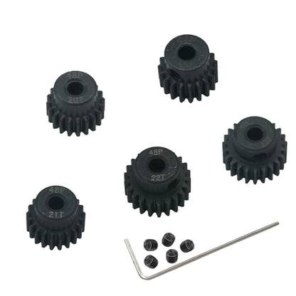 5-Pack Steel 48P Pinion Gear Sets 19T 20T 21T 22T 23T with Screws for 3.175mm (1/8-Inch) Shaft 1/10 RC Car Brushless Brush Motor - size: 19T 20T 21T 22T 23T