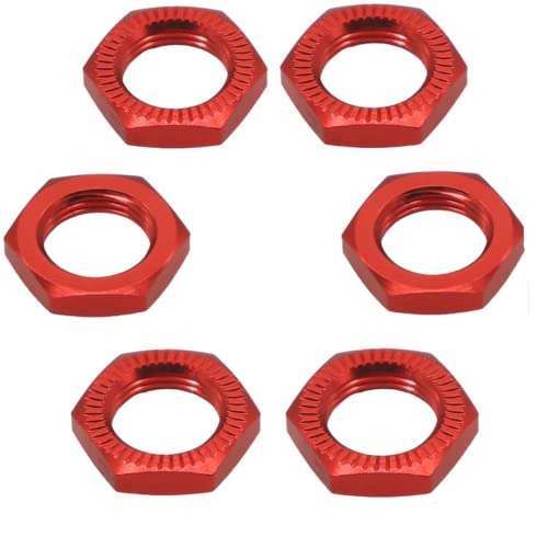 Aluminum 17mm Wheel Nut Thread 1.0mm for 1/7 1/8 RC Model Car ARRMA 6s HSP Redcat Himoto Monster Trucks Off Road Buggy Upgraded Parts 16 pcs/Set (Red) - color: red
