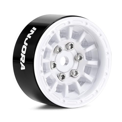 INJORA 1.0" Aluminum Beadlock Wheels 0mm Offset for 1/18 1/24 RC Crawler Upgrade, W1056(White) - color: White