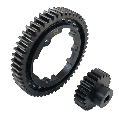 Hardened Steel 1.0 Mod Spur Gear with 23T Pinion for X-Maxx Maxx E-Revo (52T) | 1/5 Scale,1/7 XO-1,1/10 Maxx,E-Revo 2.0 VXL,Heavy Duty,Upgrade Parts,6449 Compatible,High Strength - style: 52T