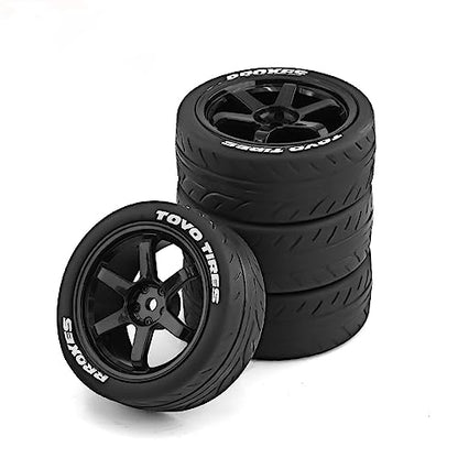1/10 RC Rally Racing Tires and Plastic Drift Wheels 12mm Hex On Road Tyres for 1:10 Touring Street Car Tamiya TT01 TT02 XV01 TA06 A959 PTG2 144001 HPI KYOSHO HSP PTG2 Traxxas 4PCS (Black) - color: Black
