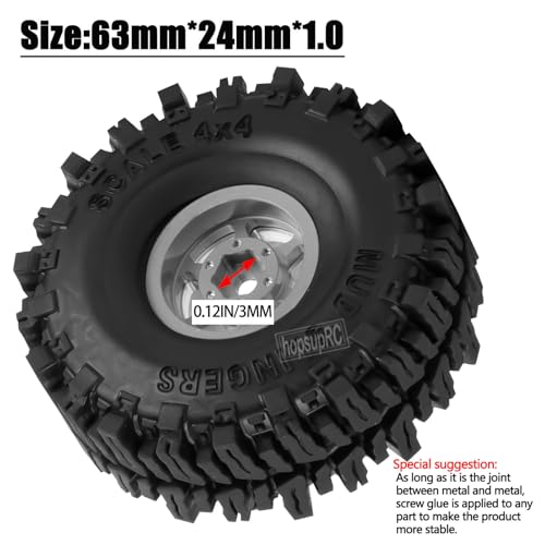RC 1.0 Beadlock Truck Tires for 1/18 1/24 Trx4m SCX24 RC Crawler,RC Wheels Tires.Aluminum 1.0‘’ Beadlock Wheel Rim&1.0in Tires Tyres.Titanium(4PCS) - color: Bb-titanium