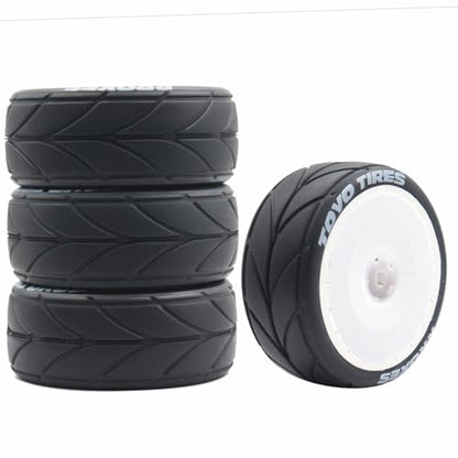 65mm 4PCS 1/10 RC On-Road tires and Hard Plastic wheels set Hex 12mm For WRC Drift Car Conversion 1/10 RC On-Road Car Traxxas Tamiya FW06 TT02 HPI HSP 94122 Kyosho W36 (White) - color: White