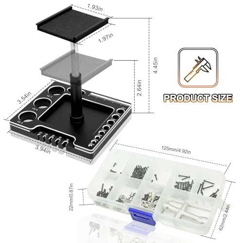 OGRC 7 in 1 Multifunctional RC Car Work Stand RC Repair Stand with 7Pcs Screwdrivers and 1/24 RC Screw Kit for AXIAL SCX24 AX24 1/24 RC Car (Black)