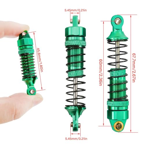 1/18 RC Aluminum Shock Absorbers Set 67mm, Pre-Assembled Suspension Damper Kit for RC Cars, Front Rear Upgrade Parts, 4PCS (Green) - color: Green