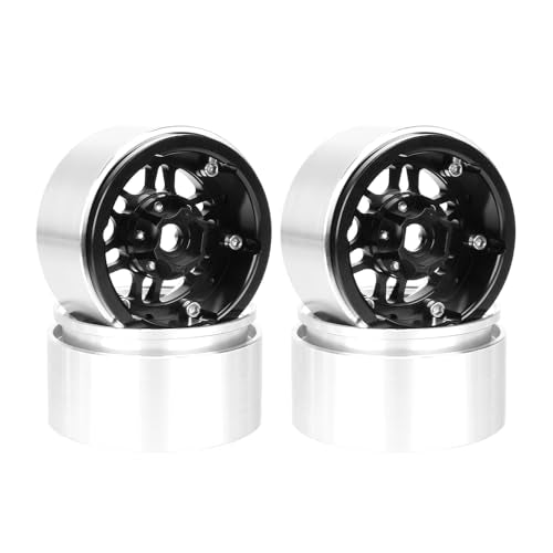 4PCS 1.9" Beadlock Wheel Rims Offset-10mm Aluminum Alloy Metal Wheel Hub for 1/10 RC Rock Crawler Car for Axial SCX10 TRX4 TRX6 D90 D110 Upgrade Accessories (Black) - color: Black