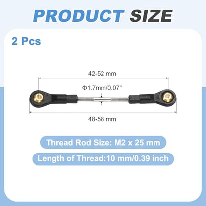 MECCANIXITY 2Pcs RC Boat Push Rod, 304 Stainless Steel Lever Steering Linkage Tie Rods with M2 Ball Head Joint for RC Car Boat Helicopter DIY Model Parts, 48-58mm - size: 48-58mm
