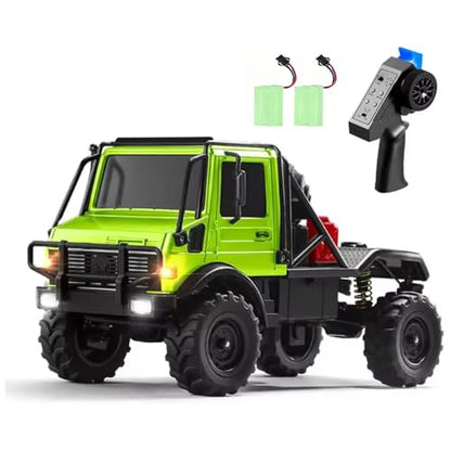 RC Semi Truck, 1:18 Scale RC Crawler, MN-333 Remote Control Car, 2.4GHz 4WD All Terrain Off Road RC Truck Transport Vehicle with LED Lights and 2 Batteries for Adults (Green) - color: Green