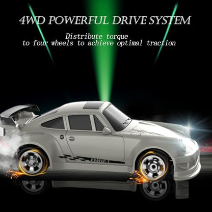 RC Drift Car, 1/64 Mini RC Remote Control Car, 2.4GHz Full Proportional RTR High Speed Micro Sports Racing Drift, 4WD HobbyFast Race Vehicle with Lights, Model Toys Gift for Kids, Boys, Adults - color: White