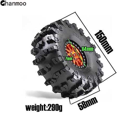 2.2 RC Crawler Tires OD 5.91'' and Beadlock Wheels Rims Set (Orange) | Soft Rubber Mud All Terrain Tyres For 1/10 1/8 Crawler Car Truck Traxxas TRX4 Axial SCX10 II Tamiya Gen8 4PCS - color: Orange