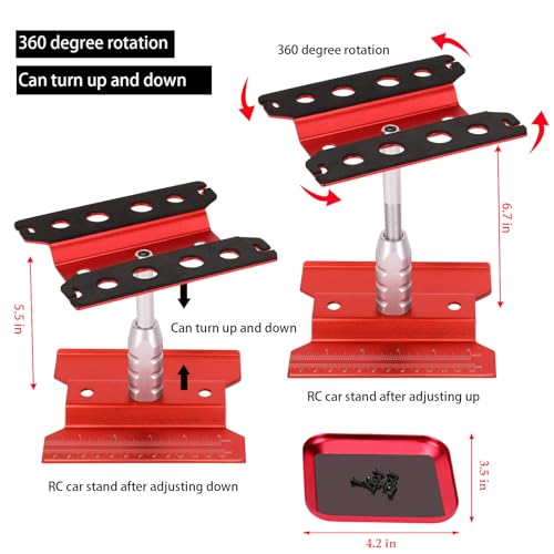 RC Car Repair Work Stand 652 PCS Screw Kit with Srew Tray RC Repair Kit Universal RC Screw Set for Arrma Redcat Traxxas Axial HPI Losi 1/8 1/10 1/12 1/16 Scale RC Cars Trucks Crawler - style: Red RC Kit