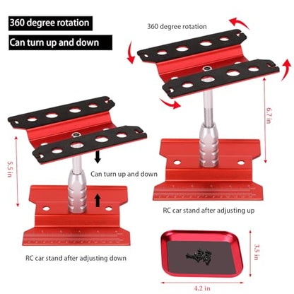 RC Car Repair Work Stand 652 PCS Screw Kit with Srew Tray RC Repair Kit Universal RC Screw Set for Arrma Redcat Traxxas Axial HPI Losi 1/8 1/10 1/12 1/16 Scale RC Cars Trucks Crawler - style: Red RC Kit