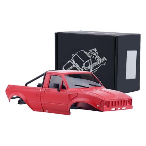 DJX SCX24 Body Shell with Bed Rack for Axial SCX24 C10 Bronco Wrangler Base Camp 1/24 RC Crawler Car (Red) - color: Red