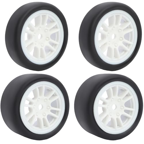 Pre-Mounted On-Road Drift Racing Wheel Tire Set Direct Pin Mount for 1/24 LOSI Micro-B WLtoys 244016-4PCS Rims Hub with Tires (White) - color: White