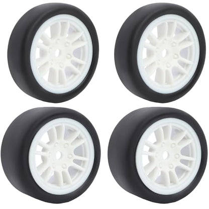 Pre-Mounted On-Road Drift Racing Wheel Tire Set Direct Pin Mount for 1/24 LOSI Micro-B WLtoys 244016-4PCS Rims Hub with Tires (White) - color: White