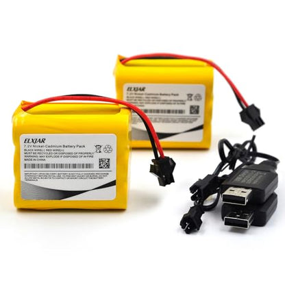 (2-Pack) 7.2V 800mAh Ni-Cd Battery with SM-2P Plug for RC Toys | AA battery pack for compatible RC tanks, excavators, semi-trailer trucks and cars; includes 2 USB chargers. - color: 2-Pack