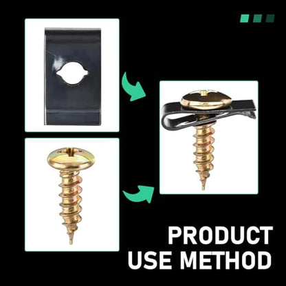 170PCS Car U Clips and Screws Kit, Auto Body Fasteners | Zinc Plated Metal Retainer Clips, U Speed Nuts and Screw Clip for Fender, Radiator Shield, Engine Cover Replacement Parts