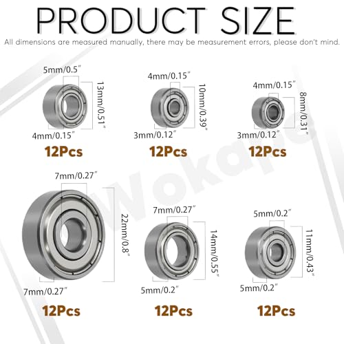 72Pcs 6 Sizes High Carbon Steel Bearings Assortment Set, 693ZZ, 623ZZ, 624ZZ, 685ZZ, 687ZZ,627ZZ Deep Groove Ball Bearings Double Shielded Miniature Deep Ball Bearings - style: High Carbon Steel-72Pcs