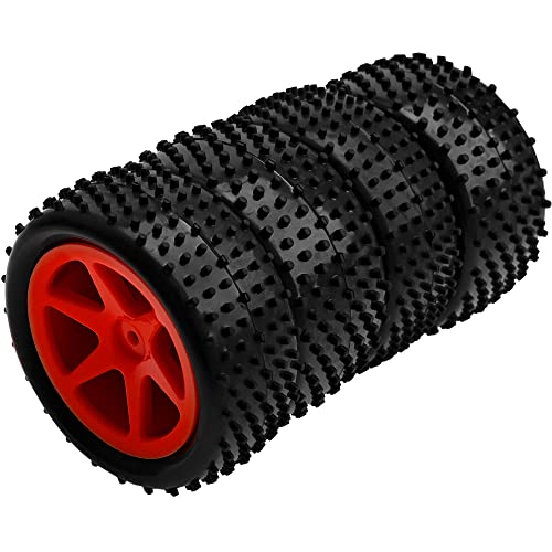 12mm Hex Plastic Wheel Rims & OD 88mm/3.46" Rubber Tire Front Rear Tyre Compatible with Redcat HPI HSP ExceedRC Kyosho Losi 1/10 Scale Off Road Buggy (Red) - color: Red