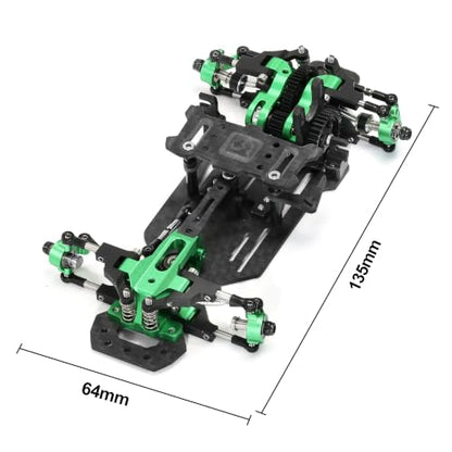 RC Car Frame, 1/24 1/28 TG Racing Carbon Fiber Assembled Mini Rear Drive RWD Drift Racing Car Frame Body Kit with Tools DIY Parts (Green) - color: E.green