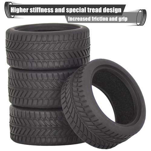 RC 1/10 On Road Tires 4Pcs Soft Rubber Tire Tyre Compatible with Traxxas 4 Tec 2.0 Tamiya TT01 XV01 Kyosho WR8 Sakura WLtoys HPI HSP 1:10 RC Scale Touring On Road Racing Car Wheel Rims