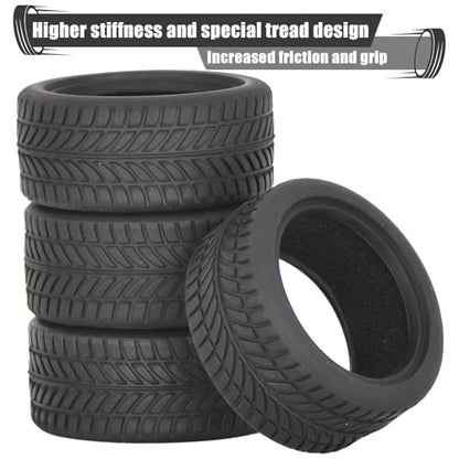 RC 1/10 On Road Tires 4Pcs Soft Rubber Tire Tyre Compatible with Traxxas 4 Tec 2.0 Tamiya TT01 XV01 Kyosho WR8 Sakura WLtoys HPI HSP 1:10 RC Scale Touring On Road Racing Car Wheel Rims