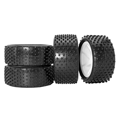 12mm Hex RC Wheels and Tires for 1/14 1/16 Hyper Go H14BM H16BM Tires and Wheels for 1/10 Traxxas Bandit Tires and Wheels for Losi Mini-T 2.0 2WD WLtoys 144001 Tires and Wheels Preglued 4PC