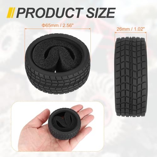MECCANIXITY 4 Pcs RC 1/10 on Road Car Tire, Rubber Super Soft Tyre Racing Drift Tires with Foam Insert for RC 1:10 HPS TT01 Touring Drift Car Wheel Rim Double-Line Checkered Pattern 65mm
