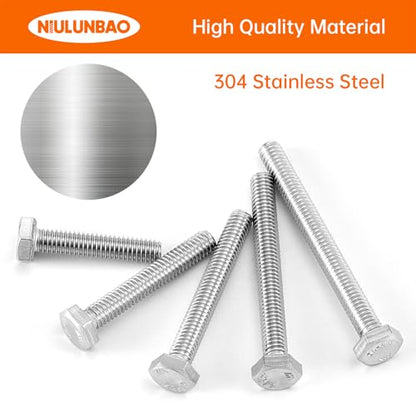 M4 x 20mm 25mm 30mm 35mm 40mm Heavy Duty Hexagon Bolts Hex Head Screws, 304 Stainless Steel, Metric Machine Fully Threaded, Bright Finish, Assortment Kit 50PCS - size: M4 x 20/25/30/35/40mm (50PCS)