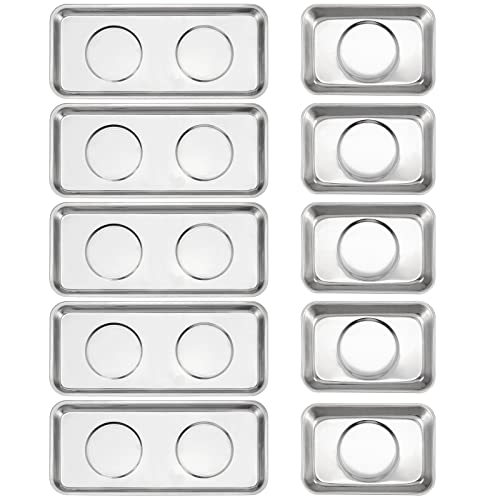 SINJEUN 10 Pieces Rectangle Magnetic Tray, 3.6 x 2.5 Inch and 5.9 x 2.5 Inch Magnetic Tray Set, Stainless Steel Magnetic Tray Holder for Screws, Nut, Bolt and Metal Part - size: 3.6 x 2.5 Inch 5.9 x 2.5 Inch Rectangle
