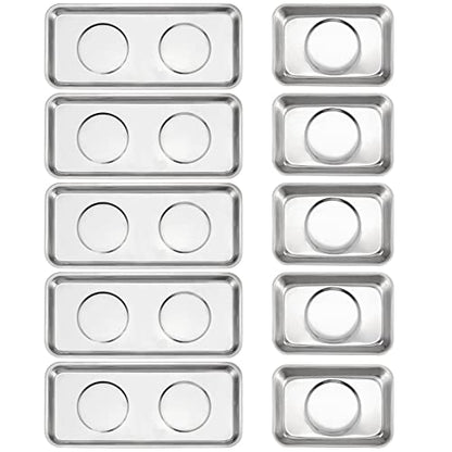 SINJEUN 10 Pieces Rectangle Magnetic Tray, 3.6 x 2.5 Inch and 5.9 x 2.5 Inch Magnetic Tray Set, Stainless Steel Magnetic Tray Holder for Screws, Nut, Bolt and Metal Part - size: 3.6 x 2.5 Inch 5.9 x 2.5 Inch Rectangle