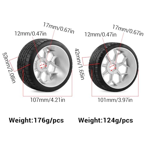 4PCS RC Highway Off-Road Truck Wheels & Tires - Compatible with 1/8 Typhon 6S BLX, 1/7 Infraction 6S BLX/Limitless - Foam Insert Plastic Rims （2 Big & 2 Small ） (White（4pcs）) - color: White（4pcs）
