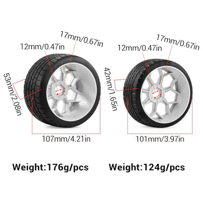 4PCS RC Highway Off-Road Truck Wheels & Tires - Compatible with 1/8 Typhon 6S BLX, 1/7 Infraction 6S BLX/Limitless - Foam Insert Plastic Rims （2 Big & 2 Small ） (White（4pcs）) - color: White（4pcs）