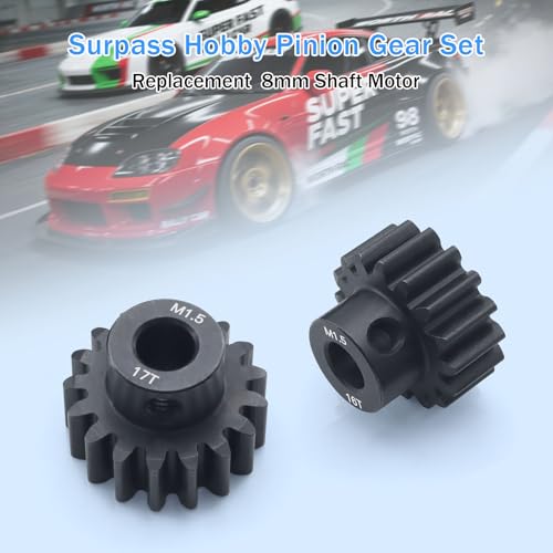 M1.5 Pinion Gear 14T 15T 16T 17T 8mm Shaft Steel Motor Gear Set for 1/5 1/6 1/7 1/8 1/10 Tra-xxas Arrma HSP HPI AXIAL LOSI RC Car Brushed Brushless Motor - size: 14T 15T 16T 17T