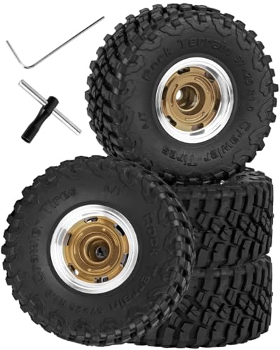 RC 1.0 Wheels and Tires for 1/18 TRX4M,1/24 SCX24 RC Crawler Car,RC Aluminum Wheel Rims & Rubber Tires w/Foam Inserts,RC 1.0 Off Road Buggy Rally Wheels and Tires,Bronze - color: Bronze - (4pcs Bailuchi Tires)