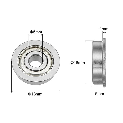 uxcell F625ZZ Flanged Ball Bearing 5x16x5mm Double Shielded Chrome Steel Flange Bearings, 4pcs - size: 5x16x5mm
