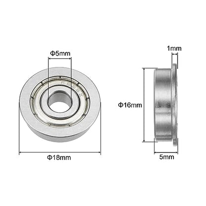 uxcell F625ZZ Flanged Ball Bearing 5x16x5mm Double Shielded Chrome Steel Flange Bearings, 4pcs - size: 5x16x5mm