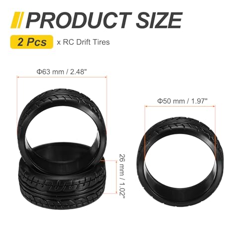 MECCANIXITY 2Pcs 1/10 RC On-Road Car Tyres, RC Drift Tire Hard Plastic Tyre Replacement for Remote Controlled Drifting Vehicles, Black