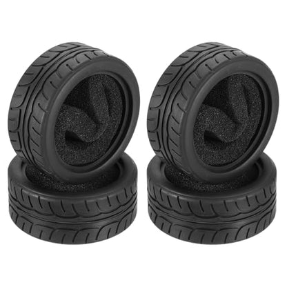 MECCANIXITY 4 Pcs RC 1/10 on Road Car Tire, Rubber Super Soft Tyre Racing Drift Tires with Foam Insert for RC 1:10 HPS TT01 Touring Drift Car Wheel Rim Upgrades Triple-Line Pattern 65mm