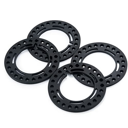 RCLIONS 4pcs Aluminum 2.2inch RC Beadlock Wheel Rim Replacement Ring for 1/10 RC Crawler Car 2.2" Wheels (Black) - color: Black