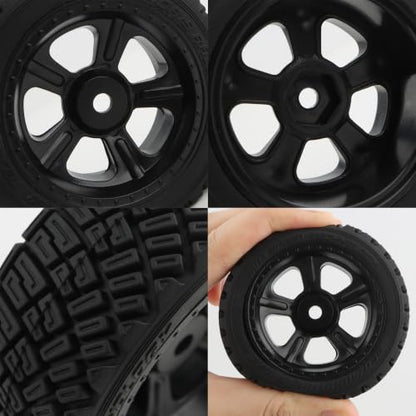 4-Pack RC 1/10 Scale On Road Rally Car Tires OD2.83 Rubber Wheel Rims 12mm Hex Compatible with Traxxas 4 Tec 2.0 Tamiya TT01 XV01 Kyosho WR8 Sakura WLtoys HPI Touring Racing Car