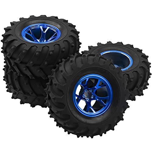 4.72''OD Rubber Tires & Wheel Rim 12mm Hex Hub Compatible with RedCat Volcano Traxxas Rustler HPI HSP Tamiya Exceed Himoto 1/10 Off-Road Monster Truck,120mmx56mm (Blue) - color: Blue