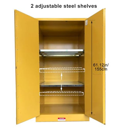 Hazardous Flammable Safety Storage Cabinet 34"x34"x65" Fire Proof Lockers | 65~90 Gallon Safe, Double-Wall Steel, Dual Manual Locks, 2 Adjustable Galvanized Shelves, For Gasoline Liquid Fuel Chemical - size: 65"*34"*34"