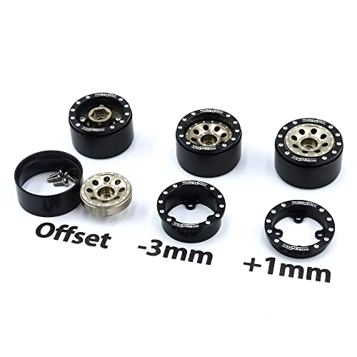RC 1.0 Mud Tires Tyres 64 * 25mm & Aluminum 1.0 beadlock Wheels (+1mm & -3mm Offsets) Black Champagne Rims Hex 7mm for RC Micro Crawler FMS24 FCX24 1/18 TRX4M 1/24 SCX24 - color: Black & Champagne
