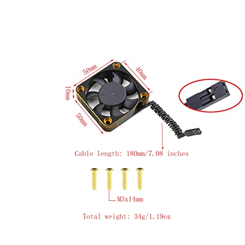 Lifehead 28000RPM Motor and ESC Cooling Fan Cooler RC Aluminum Cooling Fan for RC car 1/8 1/10 1/12 Scale 540 550 and Other Brushed/brushless Motors (red + Gold) 50 * 50mm - color: Gold (50*50*10mm)