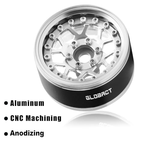 GLOBACT 1.9 Beadlock Wheel Rims for TRX4 TRX6 Axial SCX10 Redcat, Silver | Aluminum RC Wheel Hub, Adjustable 4 Offsets, 1/10 RC Crawler Upgrade - color: Silver