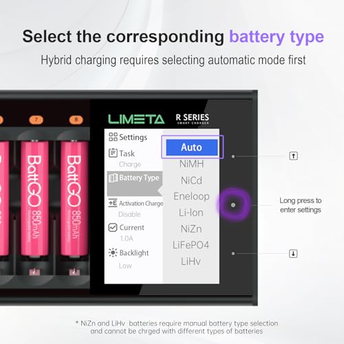 R Series AA AAA Battery Charger, Smart Rechargeable Charging Station with LCD, 8/16/24-Slot Independent Charging, Discharge/Activation/Cycle, Adjustable Current for 1.2V NiMH NiCd (8-Bay) - size: 8-bay