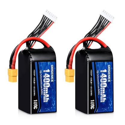 6S Lipo Battery 1400mAh 22.2V 100C with XT60 Plug Fit for FPV Drone Quadcopter Helicopter Airplane Rechargeable Racing Battery - style: 2PACK