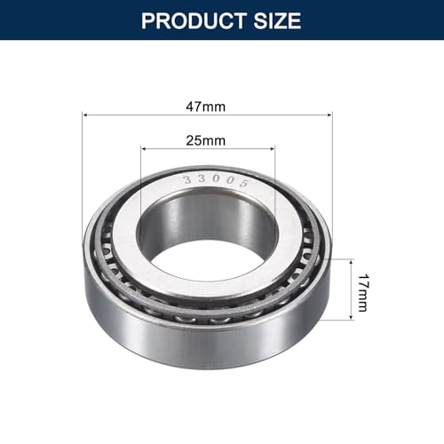 2 Pack 33005 Tapered Roller Bearing Cone and Cup Set | 25mm Bore 47mm OD 17mm Cup Width, Chrome Steel Taper Bearings Set, ABEC-3 - size: 33005