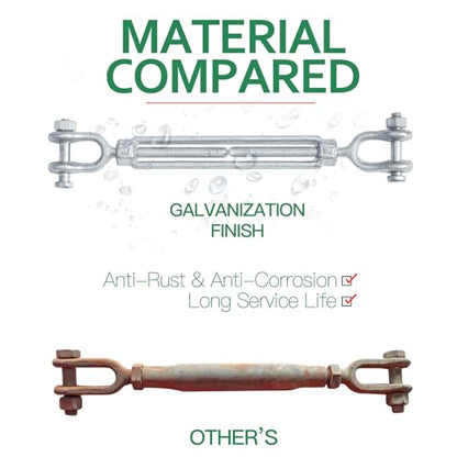 1/4" Jaw Jaw Turnbuckle Galvanized Jaw and Jaw Turnbuckle, Jaw Jaw Closed Body Marine Turnbuckle Jaw, 2000lbs Working Load Limit, Durable for Wire Rope Cable (1/4" x 4") - style: Jaw & Jaw-1/4 x 4